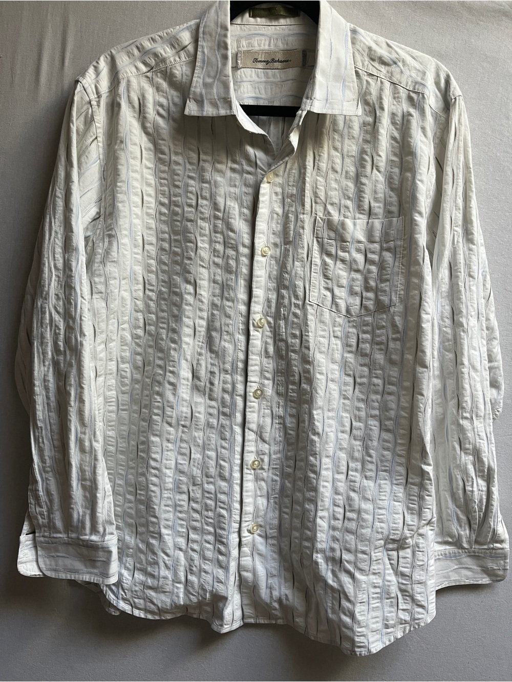 Tommy Bahama White Blue Stripe Silk Blend Camp Shirt - Large